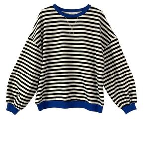 UEU Women Striped Crew Neck Long Sleeve Casual Oversized Sweatshirt Size M